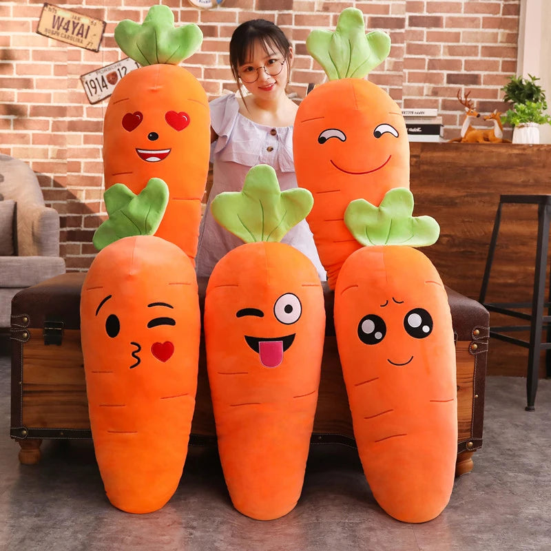 Kawaii Carrot Plush – 5 Mood Expressions (Large & Huggable)